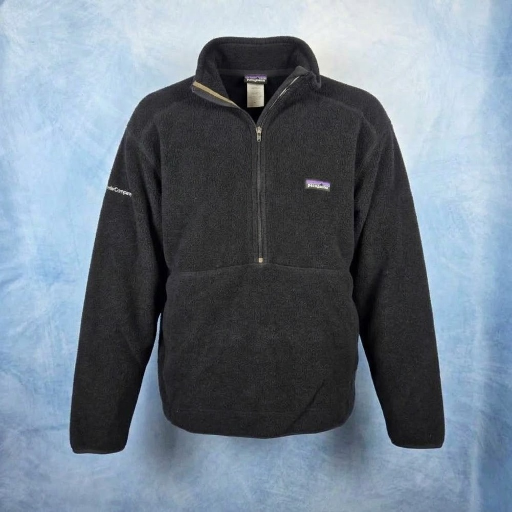 Patagonia Synchilla Marsupial Fleece Pullover Mens Large Black Half Zip Logo